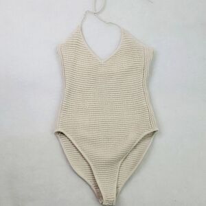 Frame Denim Crochet Halter Neck Bodysuit Off White Size SP